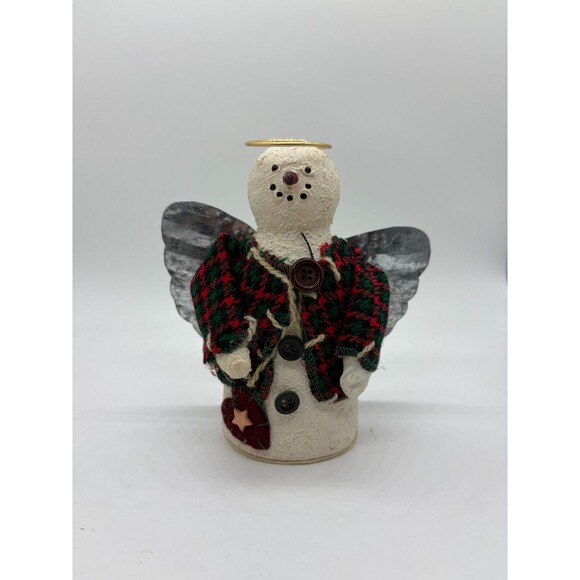 Vintage Snowman Angel Figurine 6” Resin Fabric Wings Holiday Christmas Decor - Picture 1 of 4